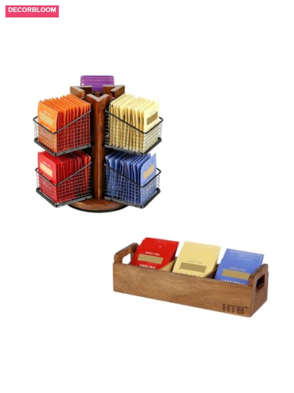 Acacia Wood Tea Bag Holder Storage Chest for Loose Tea Bags